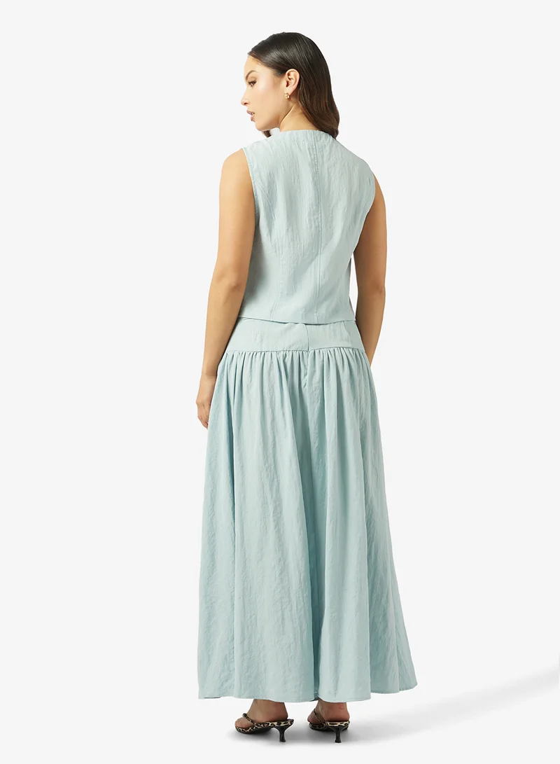 جينجر Button Up Vest and A Line Skirt Coord Set